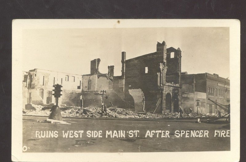 RPPC SPENCER IOWA DOWNTOWN MAIN STREET SCENE RUINS DISASTER REAL PHOTO POSTCARD