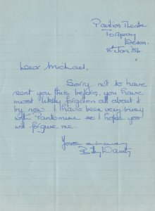 Billy Dainty Comedian 1956 Torquay Hand Signed Letter