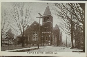 Ligonier Indiana FIRST M.E. CHURCH Postcard R20