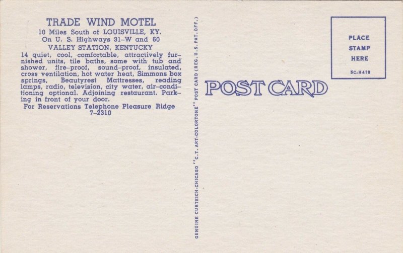 Kentucky Valley Station Trade Wind Motel Curteich sk6262
