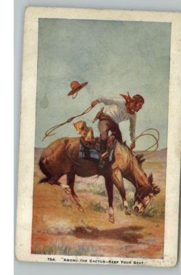 COWBOY on Bucking Horse c1910 PC