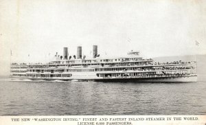 Vintage Postcard 1910's Washington Irving Finest and Fastest Inland Steamer Ship