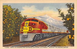 Santa Fe Streamliner entering Southern CA CA, USA Railroad, Misc. Unused 