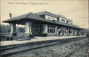 French Lick IN RR Depot Train Station c1910 Postcard