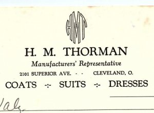 1938 H.M. THORMAN COATS SUITS DRESSES CLEVELAND OHIO BILLHEAD INVOICE Z625