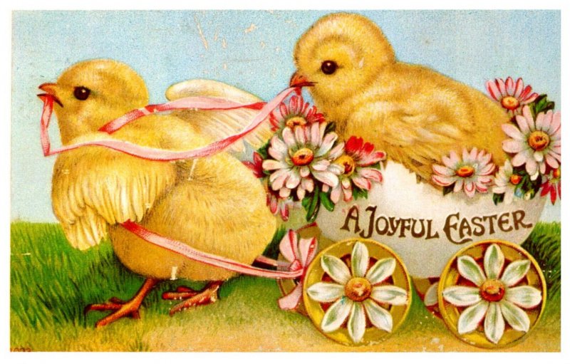 Easter Chicken Chicks wagon with Flowers