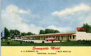 1955 Sunnyside Motel U.S. Highway 50 Trenton Illinois Postcard