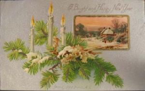New Year Embossed Candles c1910 Postcard