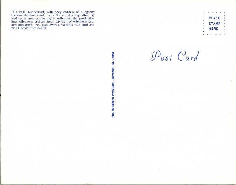 Ford Thunderbird Stainless Steel 1960 Oversize Car Postcard