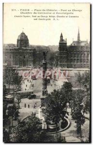 Paris Old Postcard Place du Chatelet Bridge changes Chamber of Commerce and c...