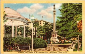 Hemming Park Downtown Jacksonville Florida Statues Linen Cancel WOB Postcard 