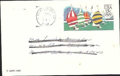 US UX100 Used. Olympics '84  Sailboats. Crease in center - top to bottom