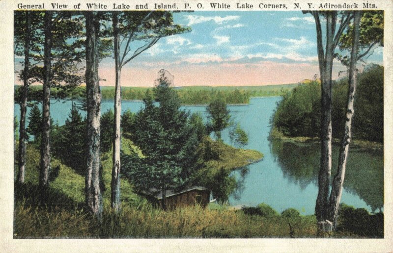 White Lake and Island, White Lake Corners, N.Y. Adirondack Mountains Postcard