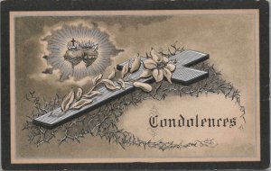 Postcard Condolences Funeral Card Cross + Hearts