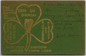 St. Patricks Glittered Leaf Green Background Ireland Forever Postcard