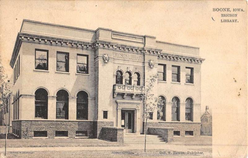 Boone Iowa Ericson Library Street View Antique Postcard K50050