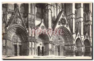 Old Postcard Bourges cathedral portals five