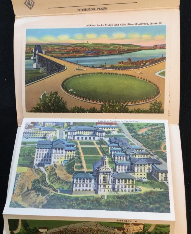 Unused Linen Souvenir Folder w/9 Double sided pics Pittsburgh PA LB