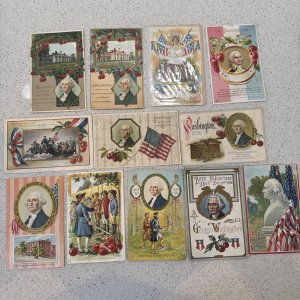 12 Vintage c1910 Postcards President George Washington Patriotic Embossed #2