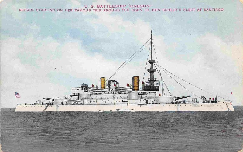 USS Oregon Battleship US Navy Ship 1910c postcard