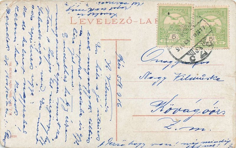 Hungary Postcard Pecs panorama illustration