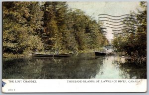 Postcard Thousand Islands ONT c1908 The Lost Channel St. Lawrence River Canoes