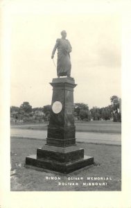 RPPC Simon Bolivar Memorial, Bolivar, Missouri Statue Vintage Photo Postcard