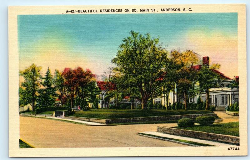 *Houses Residences South S Main Street Anderson South Carolina SC Postcard B33