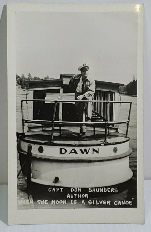 Postcard Don Saunder Ship Dawn Moon is Silver Canoe Boat La Crosse Wisconsin 769