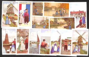 Greetings from Holland lot of 14 postcards Dutch folk types community life