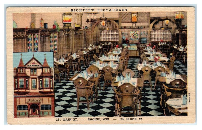 RACINE, WI Wisconsin ~ Roadside RICHTER'S Restaurant c1950s Linen Postcard