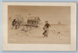 c1905 Woman With Basket Imaginary Cape Cod Massachusetts MA RPPC Photo Postcard