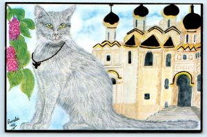 PAMELA BASSETT Artist Signed RUSSIAN BLUE CAT 1990 ~ 4x6 Postcard