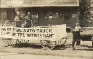 Lebanon NH Area? or Newport? A.H. Hill Grain Feed Store Fire Truck Parade RPPC