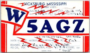 1937 QSL Radio Card Code WW5AGZ Vicksburg MS Amateur Station Posted Postcard