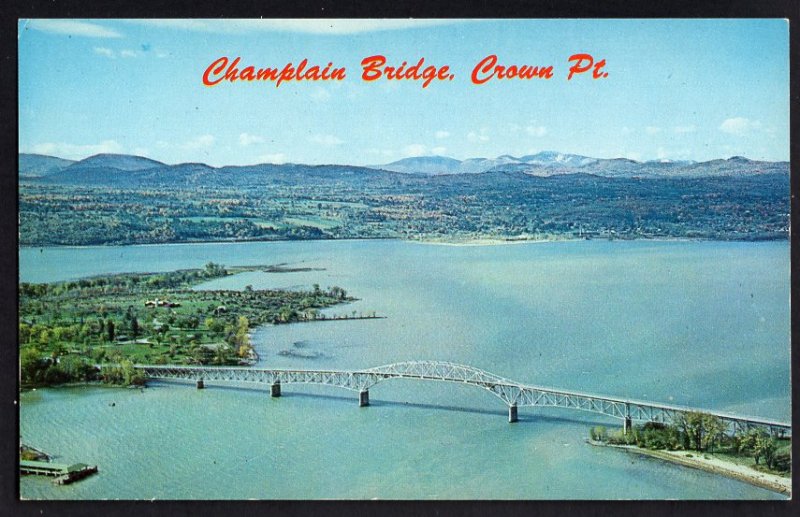 New York CROWN POINT Aerial View of Champlain Bridge Chimney Point - Chrome