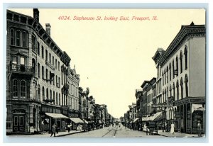 c1910s Stephenson St. Looking East Freeport Illinois IL Antique Postcard