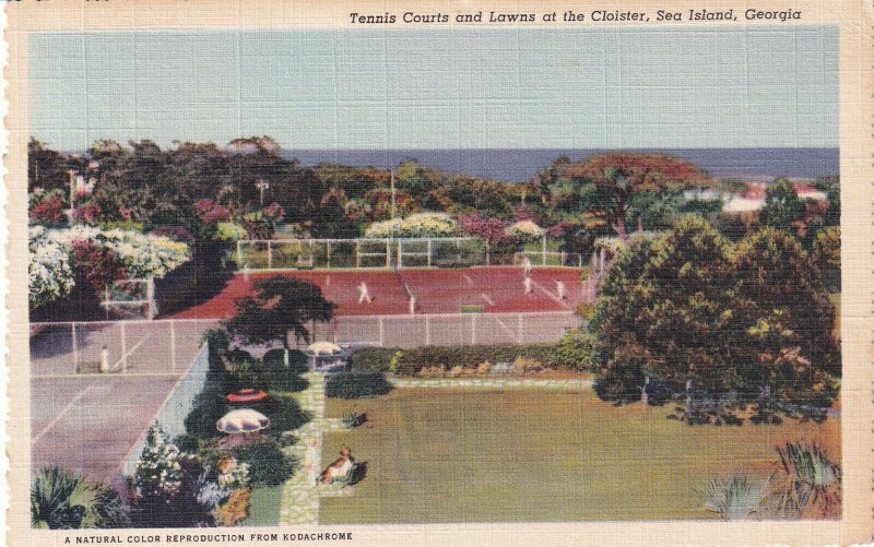 SEA ISLAND, Georgia, PU-1942; Tennis Court And Lawns At The Cloister