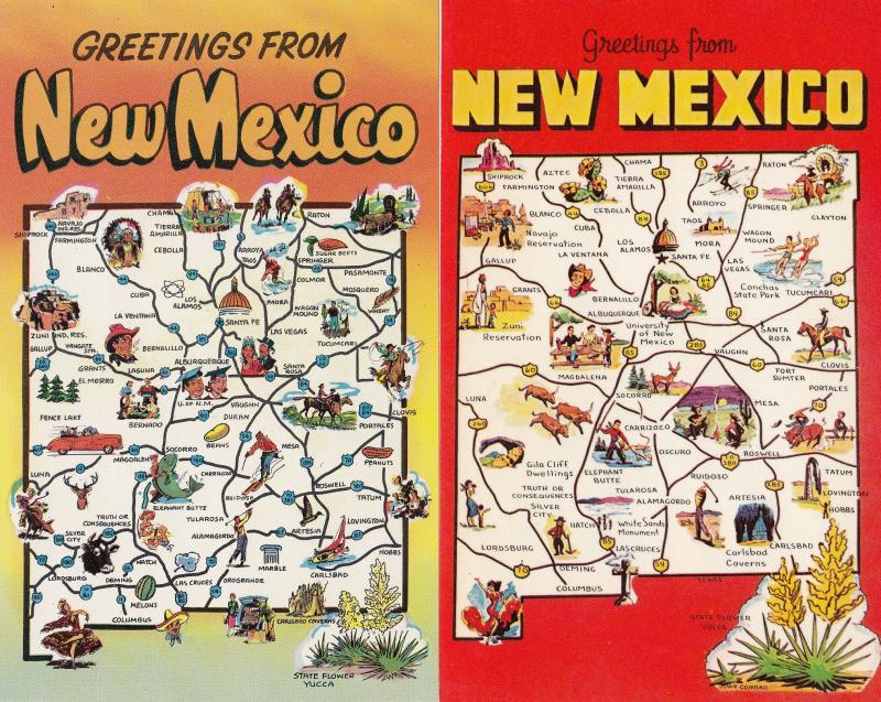 New Mexico Greetings From 2x Map Postcard s