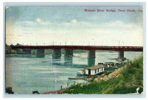 Circa 1905-09 Boats Docks Wabash River Bridge, Terre Haute Vintage Postcard P9 