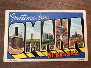 Vintage 50s GREETINGS from Omaha NEBRASKA Large Letters Postcard