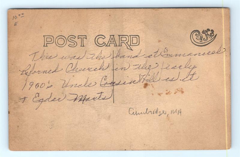 Postcard MA Cambridge Emmanuel's Reformed Church Concert Band RPPC c1910 A36