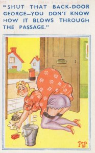 Shut That Back Door George Upskirt Suspenders Comic Postcard