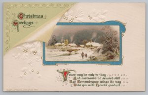 Christmas~Peel Down Corner~Calligraphy Poem~Snowy Night~Emb~John Winsch~1914 PC 