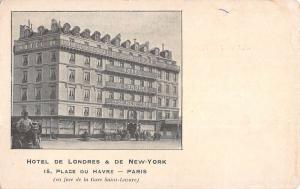 Paris France Hotel De Londres Et De New York Antique Postcard K62198