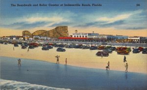 Boardwalk and Roller Coaster, Jacksonville Beach, FL, Old Postcard