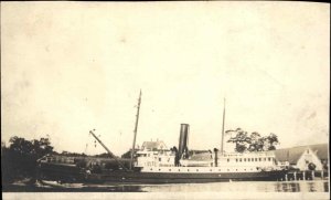 Little Diamond Island Casco Bay ME Lighthouse Tender Ship RPPC c1910