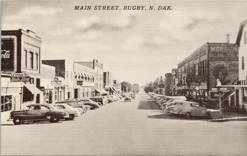 Rugby ND Main Street Cora's Style Shop Autos Tichner Postcard G55