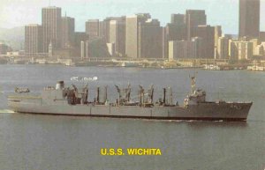 USS Wichita AOR-1 Oiler Replenishment Ship US Navy Ship chrome postcard