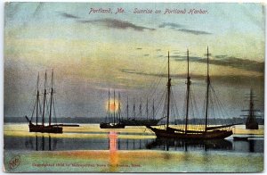 VINTAGE POSTCARD SUNRISE ON THE HARBOR AT PORTLAND MAINE 1906